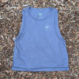 Runyon Women's Unisex Cropped Tech Trail Tank -  Steel Grey Moisture Wicking Muscle Tank Top Made In USA - Running, Hiking, Working Out