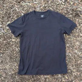 Women's (Unisex) 100% cotton athletic short sleeve shirt in Vintage Black, Made in USA by Runyon, for running, hiking, gym workouts and training