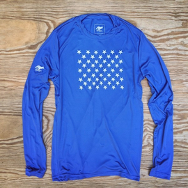 Runyon Men's Striped Star Royal Blue Long Sleeve Training Shirt great for Running, Hiking, Outdoor Fitness Made In USA