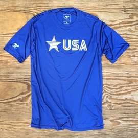 Runyon Men's Star USA Royal Blue Training Shirt great for Running, Hiking, Outdoor Fitness Made In USA