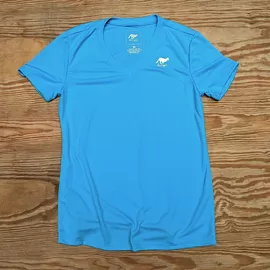 Runyon Canyon Apparel Womens Turquoise Performance V-Neck Trail Shirt Made In USA