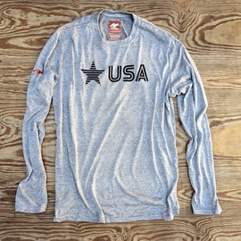 Runyon Men's Black Star USA Signature Long Fitness Shirt great for Running, Hiking, Outdoor Fitness Made In USA