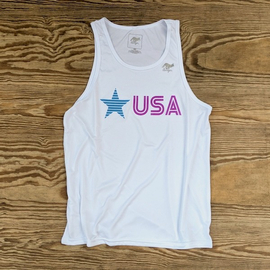 Runyon Men's Star USA Purple Turquoise Performance Fitness Tank great for Running, Hiking, Outdoor Fitness American Made In USA