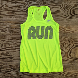 American Made In USA Womens Running Clothing Neon Yellow RUN Fitness Tank Top Performance Sportswear Runyon Canyon Apparel