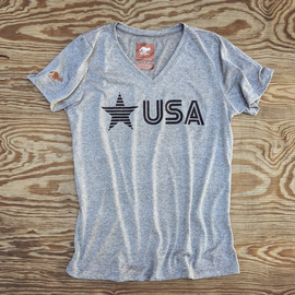 Runyon Women's Black Star USA Signature Fitness Shirt great for Running, Hiking, Outdoor Fitness Made In USA