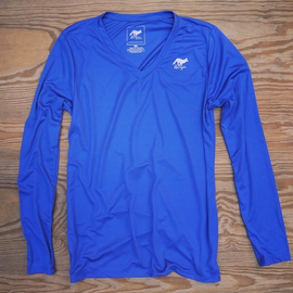 Runyon Womens Royal Blue Long Sleeve  V-Neck Performance Shirt Made In USA