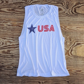 Runyon Wonen's Star USA Muscle Tank great for Running, Hiking, Trails, Outdoor Fitness Made In USA