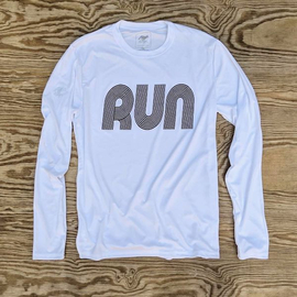 Runyon Mens White RUN Long Sleeve Fitness Shirt Performance Sportswear Runyon Canyon Apparel Made In USA