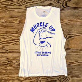 Runyon Canyon Apparel Women's Muscle Up White Blurple Muscle Tank | Made In USA