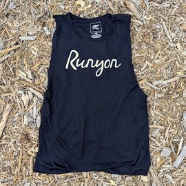 Runyon Unisex Black Reflective Script Muscle Workout Tank - Performance Sleeveless Muscle Tee Made In USA