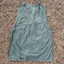 Runyon Men's Unisex Olive Green Tech Trail Tank - Muscle Workout Tank Top, Made In USA | Runyon Canyon Apparel