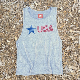 Runyon Men's Star USA Heather Muscle Tank great for Running, Hiking, Gym, Workout, Outdoors & Fitness -  Made In USA