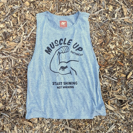 Muscle Up Buttercup Unisex Heather Grey Sleeveless Muscle Workout Tank Top Made In USA