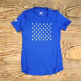 Runyon Women's Striped Star Royal Blue Training Shirt great for Running, Hiking, Outdoor Fitness Made In USA