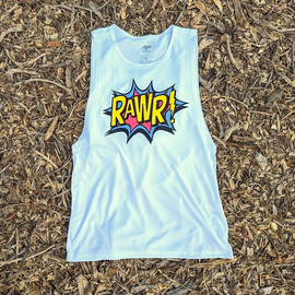 Women's Unisex RAWR! White Muscle Workout Tank - Made In USA