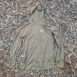 Runyon Men's Unisex Coyote Tan Sun Hoodie Shirt Long Sleeve Thumbholes Sun Protection Quick Dry American Made In USA