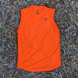 Runyon Men's Neon Safety Fluorescent Orange Sleeveless Muscle Tee Performance Workout Tank Top American Made In USA