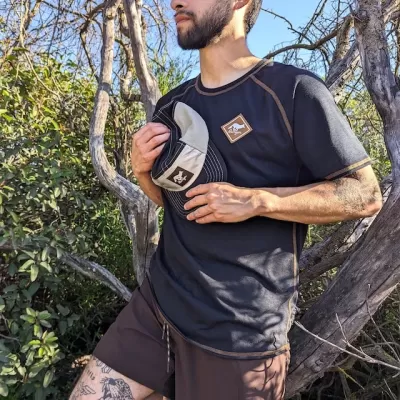 Runyon Black & Tan Rad Reflective Camp Hat -- Trail Running, Hiking, Workout 5-Panel Hat Made In USA