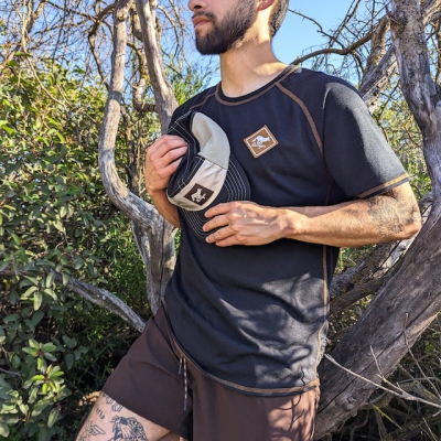 Runyon Black & Tan Rad Reflective Camp Hat -- Trail Running, Hiking, Workout 5-Panel Hat Made In USA
