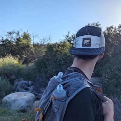 Runyon Black & Tan Rad Reflective Camp Hat -- Trail Running, Hiking, Workout 5-Panel Hat Made In USA