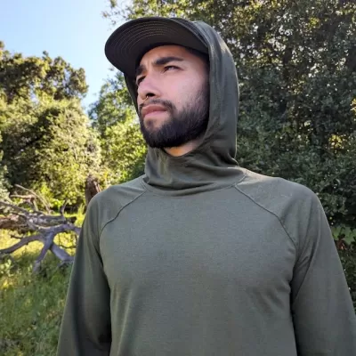 Runyon Men's Olive Green Sun Hoodie with Inside Pockets and Thumbholes - Trail Running, Hiking, Sun Protection Made In USA