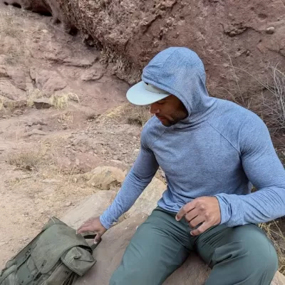 Runyon Men's Heather Grey Sun Hoodie with Inside Pockets and Thumbholes - Trail Running, Hiking, Sun Protection Made In USA