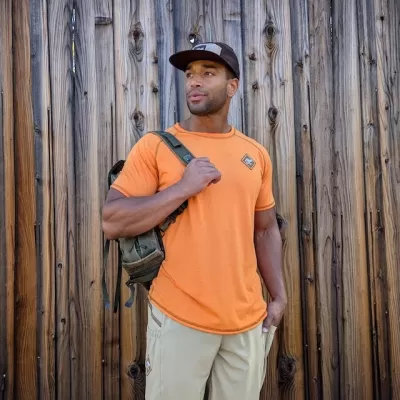 Men's Orange Camp Shirt for Trail Running, Hiking and the Outdoors -- American Made In The USA