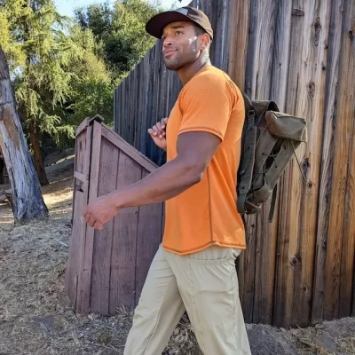 Men's Orange Camp Shirt for Trail Running, Hiking and the Outdoors -- American Made In The USA
