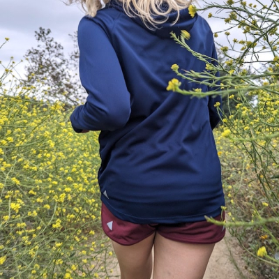 Women's Navy Blue Long Sleeve Hoodie Shirt with Thumbhole for Running, Hiking, Working Out. Sun Protection American Made In USA - Running, Hiking, Workout, Outdoors
