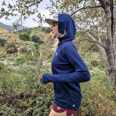 Women's Navy Blue Long Sleeve Hoodie Shirt with Thumbhole for Running, Hiking, Working Out. Sun Protection American Made In USA - Running, Hiking, Workout, Outdoors