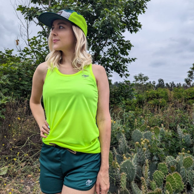 Women's Neon Yellow, Safety Yellow, Hi-Visibility moisture wicking tank tops for running, gym workouts, outdoors.  American Made In The USA