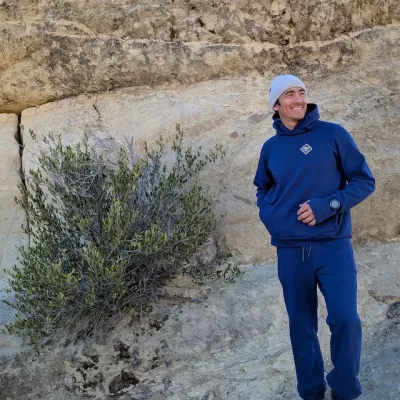 Men's Navy Blue Pullover Hoodie Sweatshirt with watch windows and thumbholes - American Made In USA - Runyon Canyon Apparel