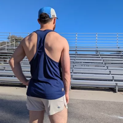 Navy Blue Razor Strap Pump Tank - Workout Stringer Tank Top American Made In USA