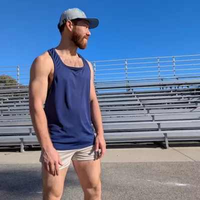Navy Blue Razor Strap Pump Tank - Workout Stringer Tank Top American Made In USA