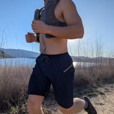 Runyon Men's 9" TrailStash Navy Blue Gravel Short for Cycling, Trail Running, Hiking, Fitness Outdoors American Made In USA