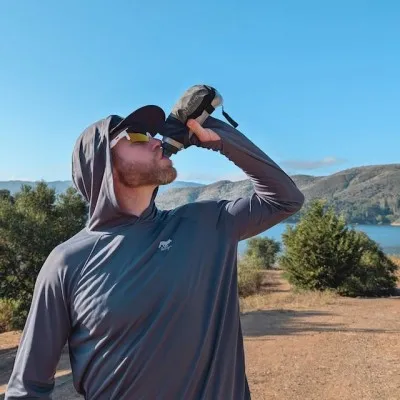 Runyon Men's Graphite Dark Charcoal Sun Hoodie Long Sleeve Thumbholes UPF Protection Performance Shirt Running Hiking American Made In USA