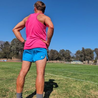 Retro Ranger 4" Bright Cyan Safety Blue Performance Running Short -- great for running, track, workouts, gym, strength training, yoga, fitness.  American Made In USA.