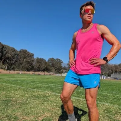 Retro Ranger 4" Bright Cyan Safety Blue Performance Running Short -- great for running, track, workouts, gym, strength training, yoga, fitness.  American Made In USA.