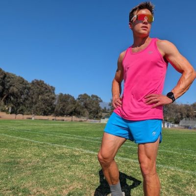 Retro Ranger 4" Bright Cyan Safety Blue Performance Running Short -- great for running, track, workouts, gym, strength training, yoga, fitness.  American Made In USA.
