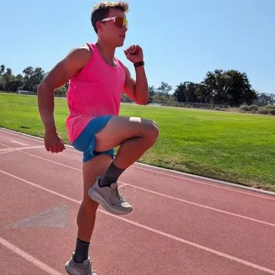 Retro Ranger 4" Bright Cyan Safety Blue Performance Running Short -- great for running, track, workouts, gym, strength training, yoga, fitness.  American Made In USA.