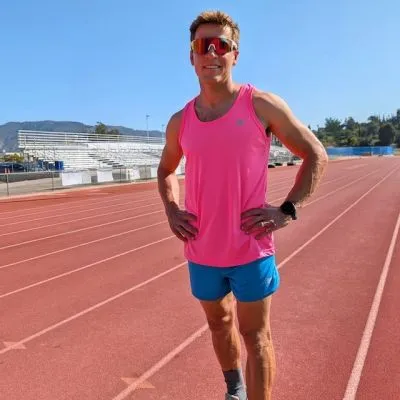 Retro Ranger 4" Bright Cyan Safety Blue Performance Running Short -- great for running, track, workouts, gym, strength training, yoga, fitness.  American Made In USA.