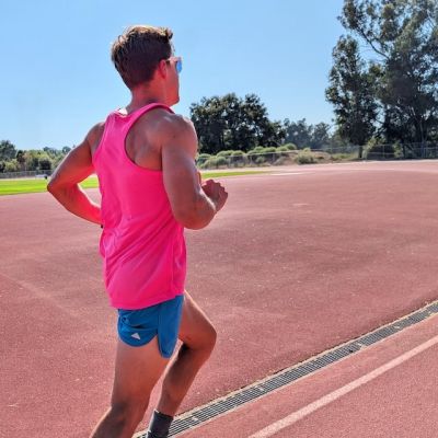Retro Ranger 4" Bright Cyan Safety Blue Performance Running Short -- great for running, track, workouts, gym, strength training, yoga, fitness.  American Made In USA.