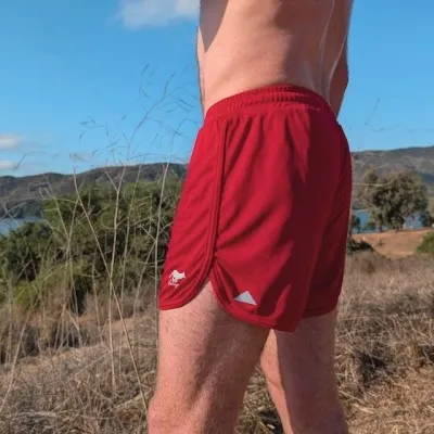 Retro Ranger 4" Red Performance Running Short -- great for running, track, workouts, gym, strength training, yoga, fitness.  American Made In USA.