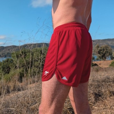 Retro Ranger 4" Red Performance Running Short -- great for running, track, workouts, gym, strength training, yoga, fitness.  American Made In USA.