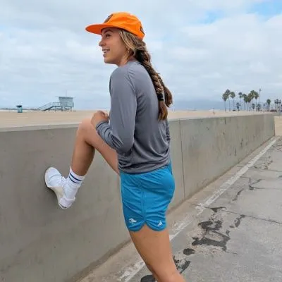 Women's Unisex Safety Bright Blue Cyan 4" Running Short with Built-In Liner - Running, Beach Workouts - Runyon Retro Ranger - Made In USA