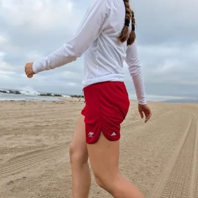 Women's Unisex Red 4" Running Short with Built-In Liner - Beach Volleyball - Runyon Retro Ranger - Made In USA