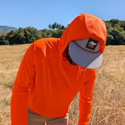 Made In USA Sun Hoodie Shirts Lightweight Moisture Wicking - Watch Windows, Inside Hidden Hand Pockets, Thumbholes, Mini Drawcords, UPF Protection, Moisture Wicking, Lightweight Performance Long Sleeve Sun Shirts, Running, Hiking, Cycling, Working Out - Neon Safety Hunter Orange Fluorescent