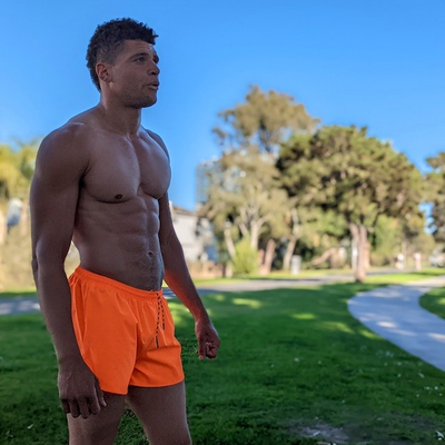 Runyon Men's American Made In USA Safety Orange Fitness Short 3" Classic, great for muscle beach workouts