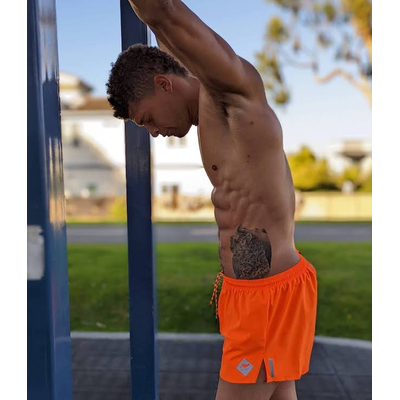 Runyon Men's American Made In USA Safety Orange Fitness Short 3" Classic, great for muscle beach workouts