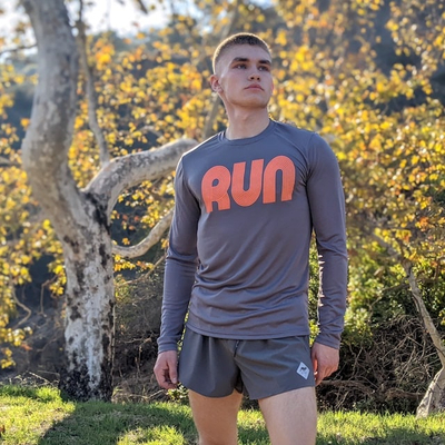 Runyon American Made In USA Men's Running Apparel - RUN Series Neon Orange Steel Grey Long Sleeve Training Shirt